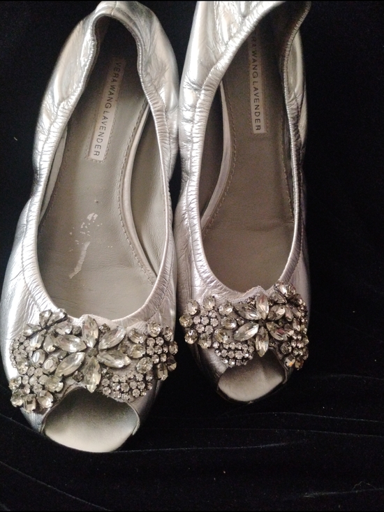 Vera Wang Shoes - Vera Wang Silver Jeweled Peep-Toe Flats Crystals Elegant. Sz 8